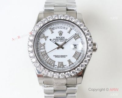 N9 Rolex Day-Date II Replica Watch - Stainless Steel Diamond Bezel